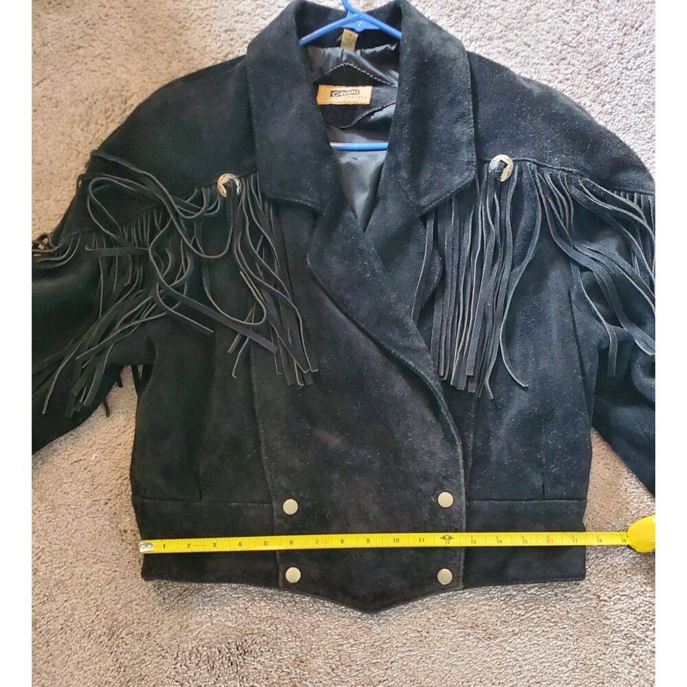 G4000 Genuine Leather Black Suede Fringed Motorcycle Jacket Waist Length Size M - Picture 5 of 12